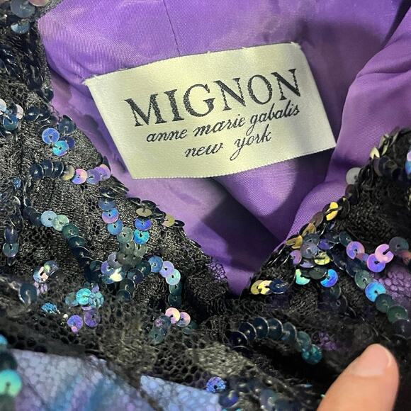 VINTAGE DESIGNER Sequin Lace Ball Gown, Mignon Ann Marie Gabalis‎ Blue Plaid - Picture 7 of 16